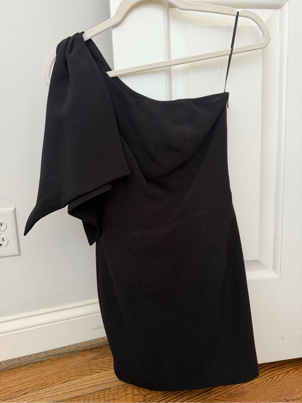 Dress the Population Black One-Shoulder Dress with Draped Sleeve